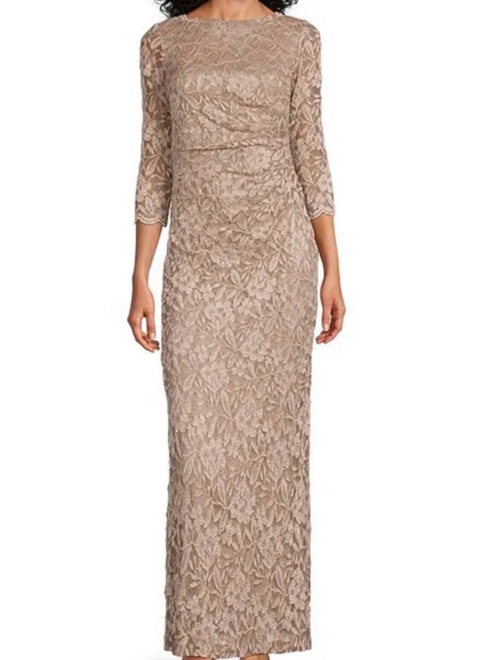 Jessica Howard Taupe Lace Long Sleeve Evening Gown